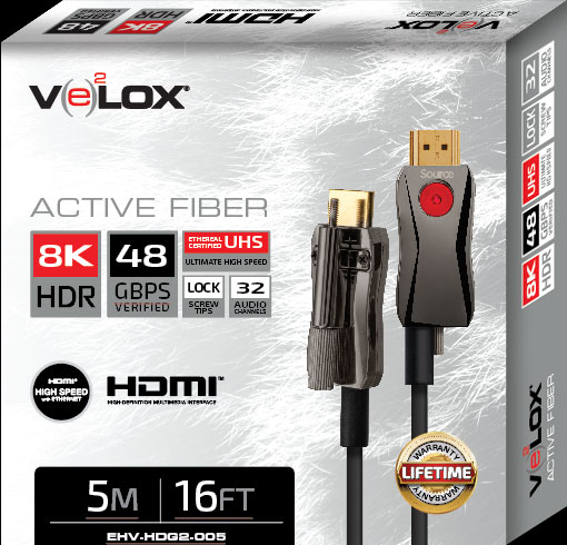 Velox active fiber HDMI retail packaging